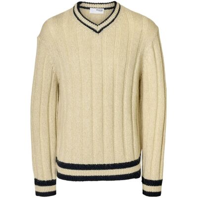 Selected Slhroy Ls Knit Relaxed Rib V-Neck S EGRET S Selected Slhroy Ls Knit Relaxed Rib V-Neck S EGRET S