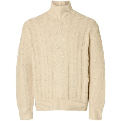 Selected Slhuffe Ls Knit Relaxed Cable High Neck S OATMEAL S Selected Slhuffe Ls Knit Relaxed Cable High Neck S OATMEAL S