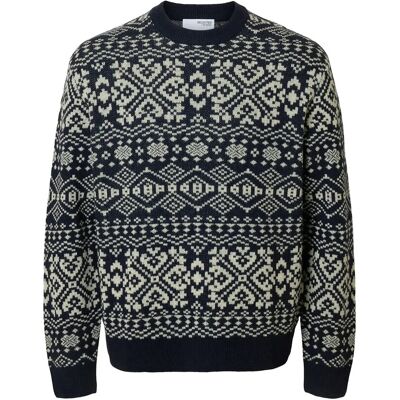 Selected Slhholger Ls Knit Jaquard Crew Neck S SKY CAPTAIN S Selected Slhholger Ls Knit Jaquard Crew Neck S SKY CAPTAIN S