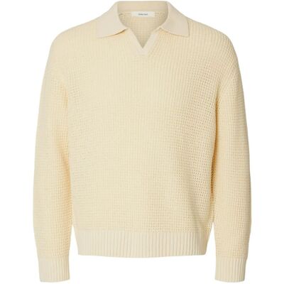 Selected Slhdereck Light Knit Relaxed Open Polo M ANGORA M Selected Slhdereck Light Knit Relaxed Open Polo M ANGORA M