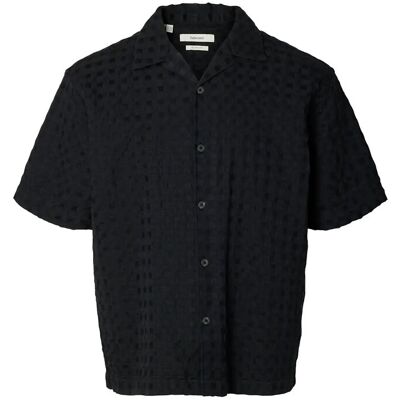 Selected Slhrlxmonty Texture Ss Shirt M BLACK M Selected Slhrlxmonty Texture Ss Shirt M BLACK M