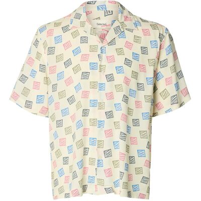 Selected Slhrlxhotel Amour Stamps Aop Ss Shirt S EGRET S Selected Slhrlxhotel Amour Stamps Aop Ss Shirt S EGRET S