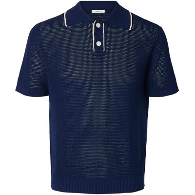 Selected Slhjesse Ss Knit Open Structure Polo S OCEAN CAVERN S Selected Slhjesse Ss Knit Open Structure Polo S OCEAN CAVERN S