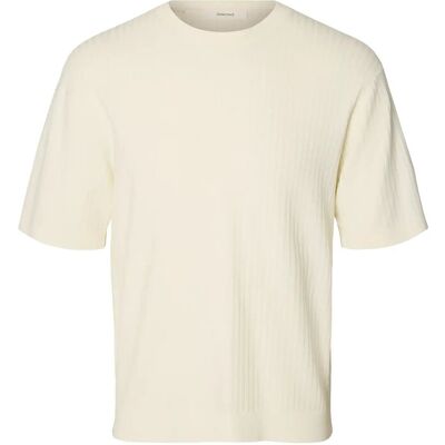 Selected Slmhenry Ss Knit Structure Tee M EGRET M Selected Slmhenry Ss Knit Structure Tee M EGRET M