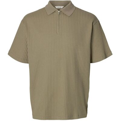 Selected Slmrelaxsimon Ribbed Ss Zip Polo S VETIVER S Selected Slmrelaxsimon Ribbed Ss Zip Polo S VETIVER S