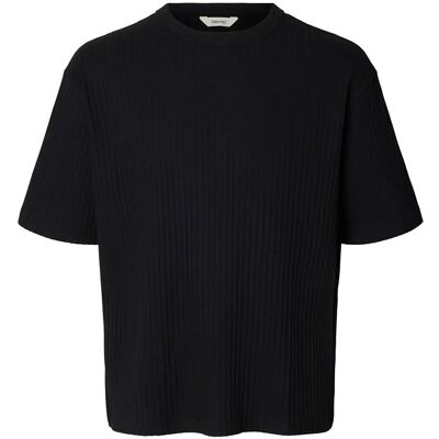 Selected Slmrelaxsimon Ribbed Ss Tee L BLACK L Selected Slmrelaxsimon Ribbed Ss Tee L BLACK L