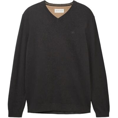 Tom Tailor Basic V-Neck Knit S BLACK GREY MELANGE S Tom Tailor Basic V-Neck Knit S BLACK GREY MELANGE S