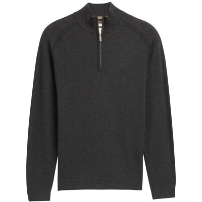 Tom Tailor Basic Knit Troyer M BLACK GREY MELANGE M Tom Tailor Basic Knit Troyer M BLACK GREY MELANGE M