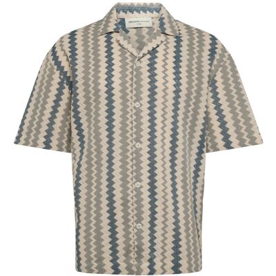 Tom Tailor Loose Textured Crochet Resort Shirt S GREEN WHITE ZICK ZACK STRIPE S Tom Tailor Loose Textured Crochet Resort Shirt S GREEN WHITE ZICK ZACK STRIPE S