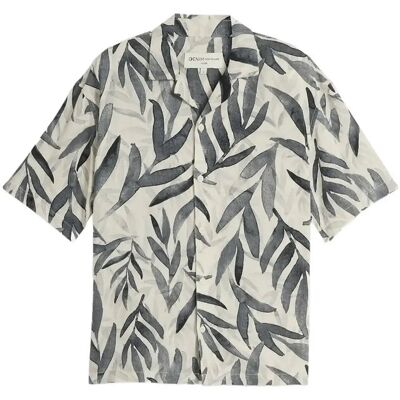 Tom Tailor Loose Viscose Cotton Resort Shirt S WHITE BLACK WATERY LEAF PRINT S Tom Tailor Loose Viscose Cotton Resort Shirt S WHITE BLACK WATERY LEAF PRINT S