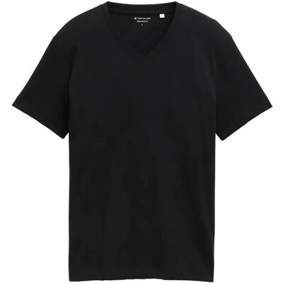 Tom Tailor V-Neck T-Shirt With Embro M BLACK M Tom Tailor V-Neck T-Shirt With Embro M BLACK M