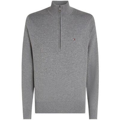 Tommy Hilfiger Essential Cotton Zip Mock M MEDIUM GREY HEATHER M Tommy Hilfiger Essential Cotton Zip Mock M MEDIUM GREY HEATHER M