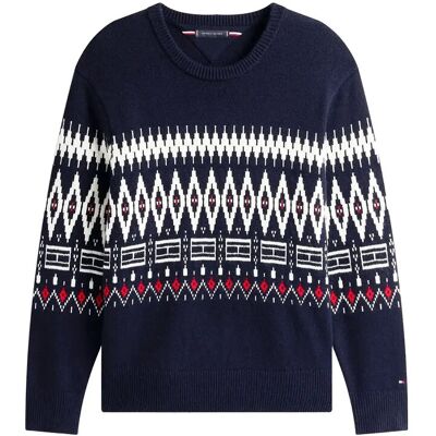 Tommy Hilfiger Placed Fairisle Wool Blend Crew M DESERT SKY/IVORY PETAL M Tommy Hilfiger Placed Fairisle Wool Blend Crew M DESERT SKY/IVORY PETAL M