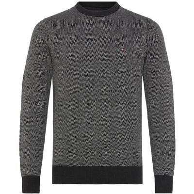 Tommy Hilfiger Pima Ctn Cash Herringbone Crew M BLACK MEDIUM GREY HTR M Tommy Hilfiger Pima Ctn Cash Herringbone Crew M BLACK MEDIUM GREY HTR M