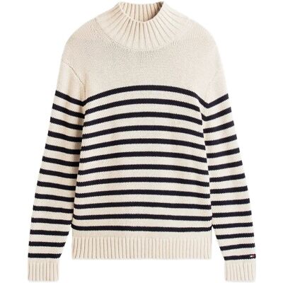 Tommy Hilfiger Breton Cotton Stripe Mock Neck M OATMILK HTR/DESERT SKY M Tommy Hilfiger Breton Cotton Stripe Mock Neck M OATMILK HTR/DESERT SKY M