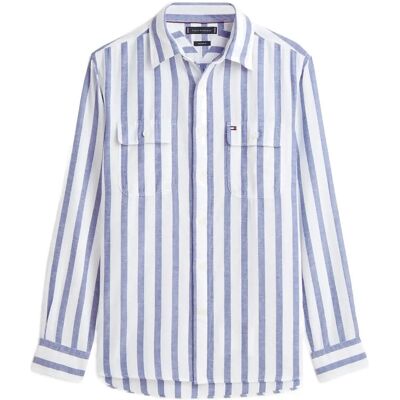 Tommy Hilfiger Brushed Linen Twill Stp Rlx Sht XS BOLD BLUE STRIPE XS Tommy Hilfiger Brushed Linen Twill Stp Rlx Sht XS BOLD BLUE STRIPE XS