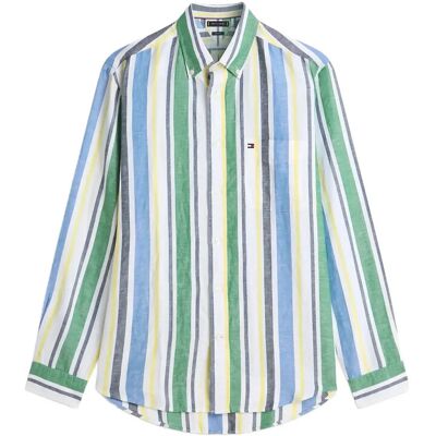 Tommy Hilfiger Linen Blend Bold Stp Shirt L NOUVEAU GREEN STRIPE L Tommy Hilfiger Linen Blend Bold Stp Shirt L NOUVEAU GREEN STRIPE L