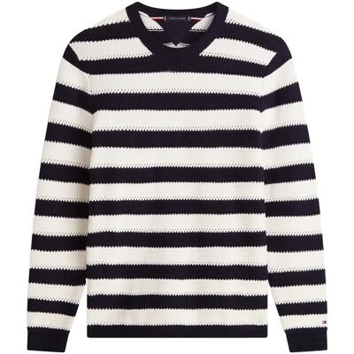 Tommy Hilfiger Crochet Block Stripe Crew Neck M DESERT SKY IVORY PETAL M Tommy Hilfiger Crochet Block Stripe Crew Neck M DESERT SKY IVORY PETAL M