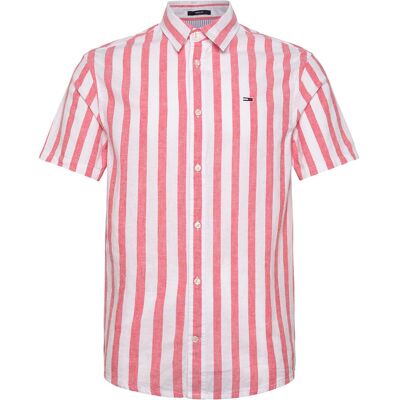 Tommy Jeans Tjm Reg Linen Blend Stp Ss Shirt M ECRU / BRIGHT VERMILLION M Tommy Jeans Tjm Reg Linen Blend Stp Ss Shirt M ECRU / BRIGHT VERMILLION M