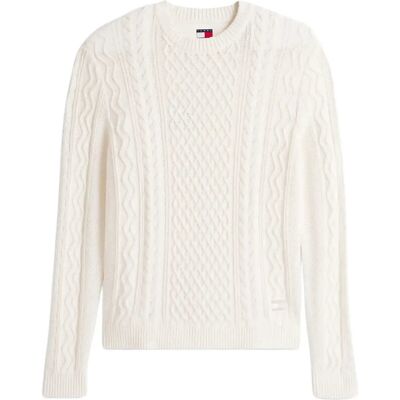 Tommy Jeans Tjm Slm Badge Cable Knit Sweater XL ANCIENT WHITE TONAL XL Tommy Jeans Tjm Slm Badge Cable Knit Sweater XL ANCIENT WHITE TONAL XL
