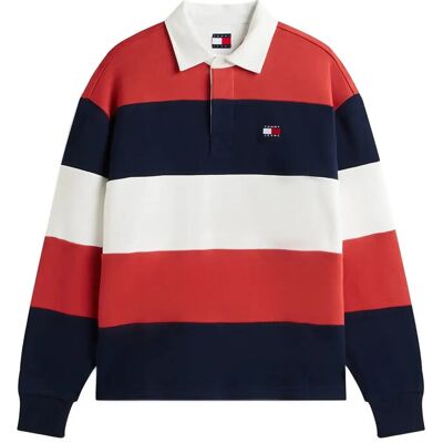 Tommy Jeans Tjm Rlx Badge Stripe Rugby S D N NAVY TERRACOTTA RED ECRU S Tommy Jeans Tjm Rlx Badge Stripe Rugby S D N NAVY TERRACOTTA RED ECRU S