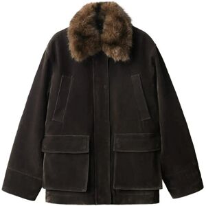 Mango Velvet Finish Parka With Faux-Fur Collar M DARK BROWN M Mango Velvet Finish Parka With Faux-Fur Collar M DARK BROWN M