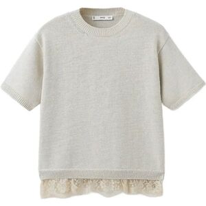 Mango Ribbed Lace-Trimmed Jumper L LT PASTEL GREY L Mango Ribbed Lace-Trimmed Jumper L LT PASTEL GREY L