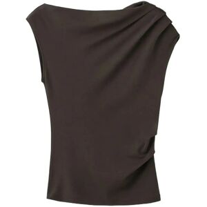Mango Asymmetric Ruched Top M DARK BROWN M Mango Asymmetric Ruched Top M DARK BROWN M