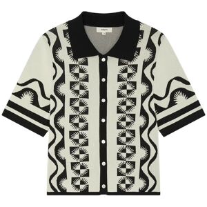 SUNCOO Paris Gabera - Black And White Jacquard Polo Jumper XS NOIR XS SUNCOO Paris Gabera - Black And White Jacquard Polo Jumper XS NOIR XS