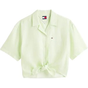 Tommy Jeans Tjw Tie Front Linen Shirt S FADED LIME STRIPE S Tommy Jeans Tjw Tie Front Linen Shirt S FADED LIME STRIPE S