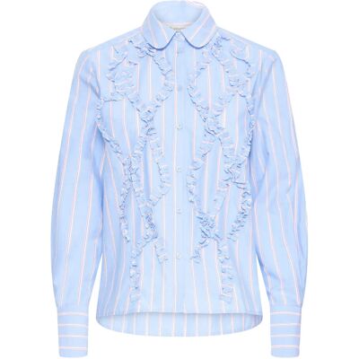 b.young Byxjisoo Frill Detail Shirt 38 LIGHT BLUE STRIPE 38 b.young Byxjisoo Frill Detail Shirt 38 LIGHT BLUE STRIPE 38