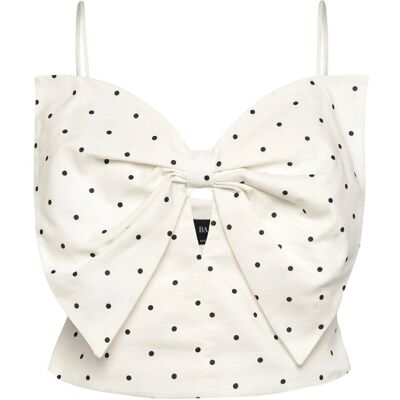 Bardot Vieda Linen Bow Front Top 34 WHITE BLACK SPOT 34 Bardot Vieda Linen Bow Front Top 34 WHITE BLACK SPOT 34
