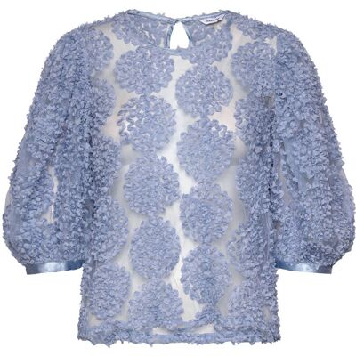 Bubbleroom Nadja 3D Flower Puff Sleeve Blouse S LIGHT BLUE S Bubbleroom Nadja 3D Flower Puff Sleeve Blouse S LIGHT BLUE S