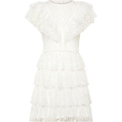 Bubbleroom Lace Frill Short Dress XS WHITE XS Bubbleroom Lace Frill Short Dress XS WHITE XS
