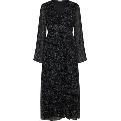 Bubbleroom V-Neck Frill Dress 42 BLACK/DOTTED 42 Bubbleroom V-Neck Frill Dress 42 BLACK/DOTTED 42