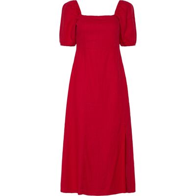 Bubbleroom Puff Sleeve Linen Blend Dress XL RED XL Bubbleroom Puff Sleeve Linen Blend Dress XL RED XL