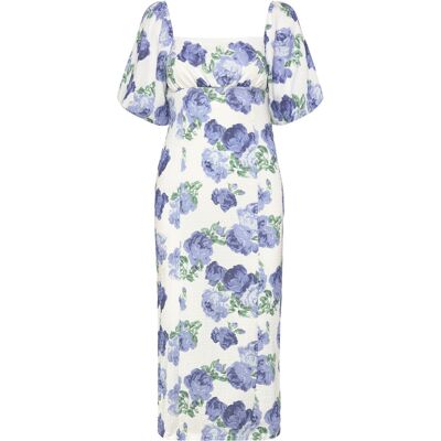 Bubbleroom Volume Sleeve Midi Dress XL WHITE/FLORAL XL Bubbleroom Volume Sleeve Midi Dress XL WHITE/FLORAL XL