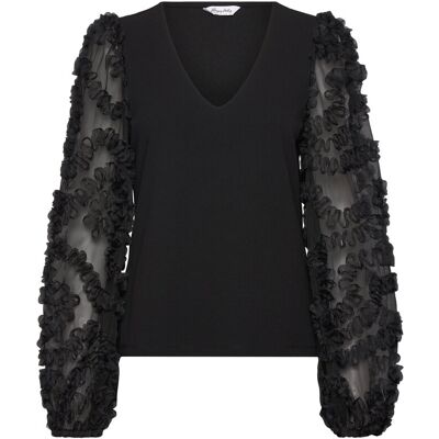 Bubbleroom 3D Floral Sleeve V-Neck Top 32-34 BLACK 32-34 Bubbleroom 3D Floral Sleeve V-Neck Top 32-34 BLACK 32-34