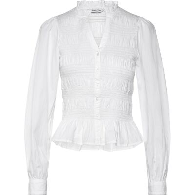 Bubbleroom V-Neck Cotton Smock Blouse S WHITE S Bubbleroom V-Neck Cotton Smock Blouse S WHITE S