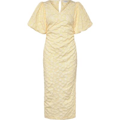 Bubbleroom Puff Sleeve Jacquard Midi Dress 40 LIGHT YELLOW 40 Bubbleroom Puff Sleeve Jacquard Midi Dress 40 LIGHT YELLOW 40