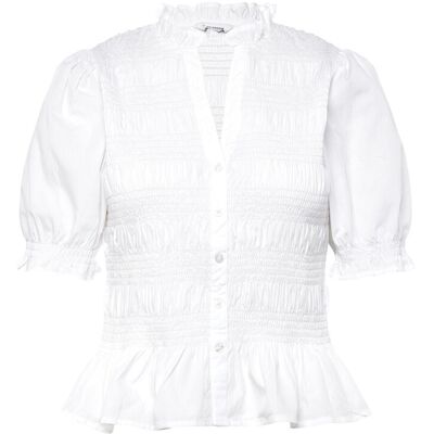 Bubbleroom Short Sleeve Cotton Smock Blouse XL WHITE XL Bubbleroom Short Sleeve Cotton Smock Blouse XL WHITE XL
