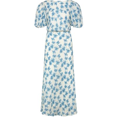 Bubbleroom Structured Puff Sleeve Ankle Dress 42 BLUE/FLORAL 42 Bubbleroom Structured Puff Sleeve Ankle Dress 42 BLUE/FLORAL 42