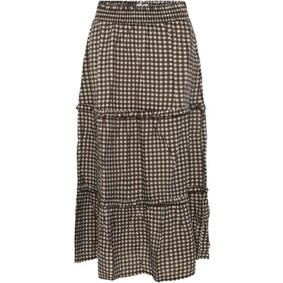Bubbleroom Frill Maxi Skirt L BROWN/CHECKED L Bubbleroom Frill Maxi Skirt L BROWN/CHECKED L