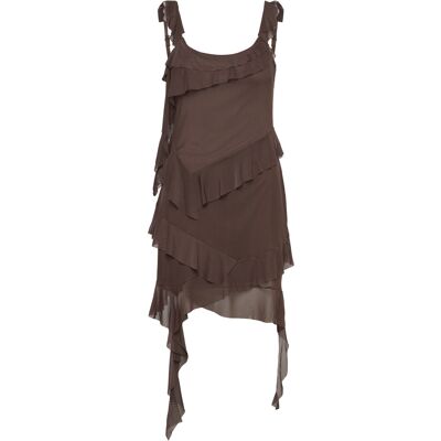 Bubbleroom Flounce Mesh Short Dress M DARK BROWN M Bubbleroom Flounce Mesh Short Dress M DARK BROWN M