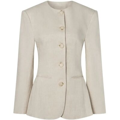 Malina Carol Fitted Round Neck Linen Blazer 34 SAND 34 Malina Carol Fitted Round Neck Linen Blazer 34 SAND 34