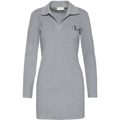 Calvin Ls Monologo Rib Polo Mini Dress L MEDIUM GREY HEATHER L Calvin Ls Monologo Rib Polo Mini Dress L MEDIUM GREY HEATHER L
