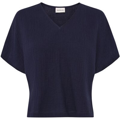 Calvin Gauze V Neck Ss Top L EVENING BLUE L Calvin Gauze V Neck Ss Top L EVENING BLUE L