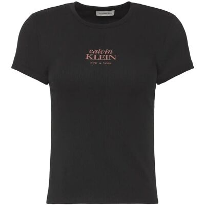 Calvin Ss 2X2 Baby Rib Logo Baby Tee XS BLACK XS Calvin Ss 2X2 Baby Rib Logo Baby Tee XS BLACK XS