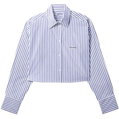 Calvin Ck Graphic Cropped Poplin Shirt M PENNY STRIPE BLUE RIVER FOG M Calvin Ck Graphic Cropped Poplin Shirt M PENNY STRIPE BLUE RIVER FOG M