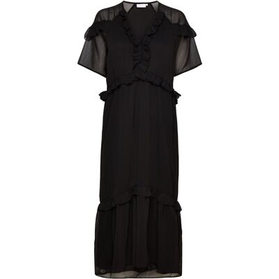 Coster Copenhagen Long Dress With Frills 34 BLACK 34 Coster Copenhagen Long Dress With Frills 34 BLACK 34